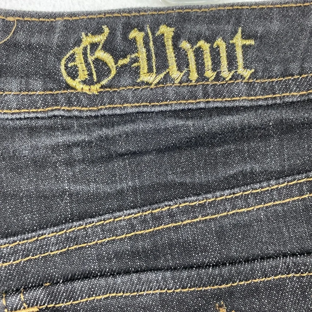 G Unit Company Denim Shorts Junior 11 Dark Wash Gold Rhinestones Flap‎ Pockets